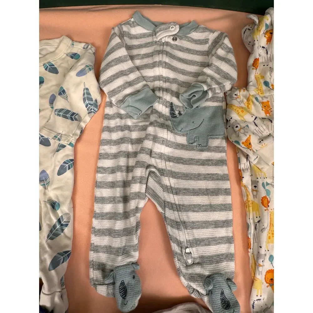 Baby Boy Newborn Sleepers Bundle 7 Pc Footed Pajamas Hooded Romper Lot SKU #950